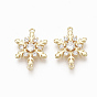 Brass Micro Pave Clear Cubic Zirconia Links, Nickel Free, Christmas Snowflake, Real 18K Gold Plated