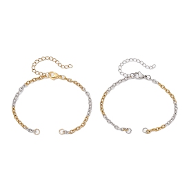 2Pcs 2 Colors Two Tone 304 Stainless Steel Textured Cable Chain Bracelet Making