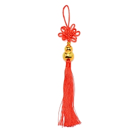 Polyester Tassel Pendant Decorations, with Plastic Beads, for New Year, Chinese Knot with Gourd