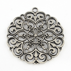 Tibetan Style Filigree Flower Alloy Big Pendants, Cadmium Free & Lead Free, 67.5x61.5x2.5mm, Hole: 4.5mm, about 55pcs/1000g
