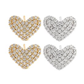 Rack Plating Heart Brass Stud Earrings, with Clear Cubic Zirconia, Cadmium Free & Lead Free, Long-Lasting Plated