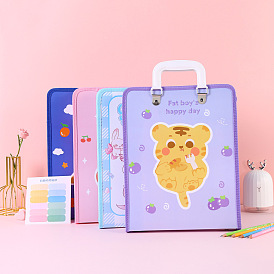 Cloth Expanding Accordion File Folders, Portable Document Handbag, Cartoon Style, with 7 PP Plastic Inner Pockets & STICKERS, Rectangle, Vertical