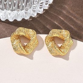 Textured 304 Stainless Steel Stud Earrings for Women, Round, Ion Plating(IP)