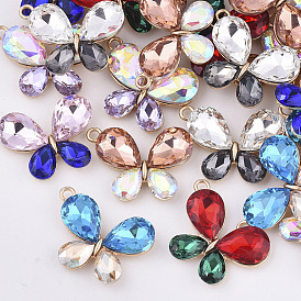 Alloy Pendants, with Rhinestone, Butterfly, Light Gold