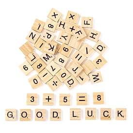 120Pcs 2 Style Wood Cabochons, Square with Letter & Number