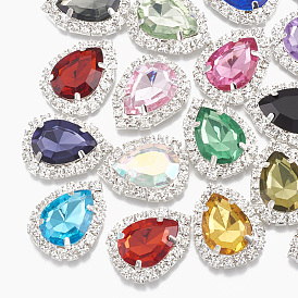 Cabujones de diamante de imitación de acrílico, con fornituras de diamantes de imitación de latón, facetados, gota