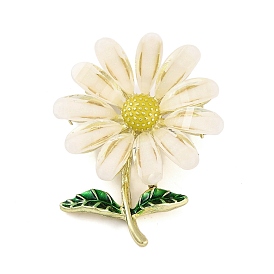 Alloy & Acrylic Flower Brooch with Enamel Leaf for Women