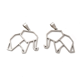 201 Stainless Steel Origami Pendants, Elephant Outline Charms