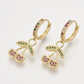 Brass Cubic Zirconia Dangle Hoop Earrings, Cherry, Colorful