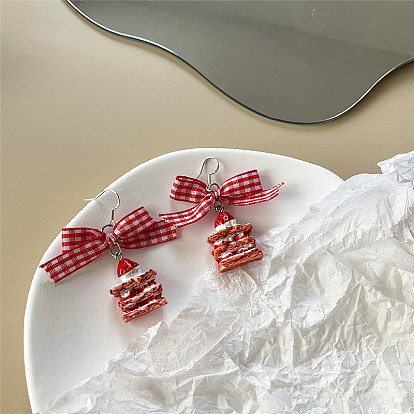 Серьги-подвески из сплава и смолы на день рождения, ткань с бантом, платина