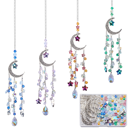 Наборы для самостоятельного изготовления подвесного ловца солнца в форме луны, включают в себя железные застежки-крючки, бордюрные цепи, Кольца прыжок, латунный штифт, Стеклянные бусины, акриловый шарик