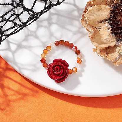 Природные сердолик кольца палец, цветок, синтетический коралл 3цветок розы