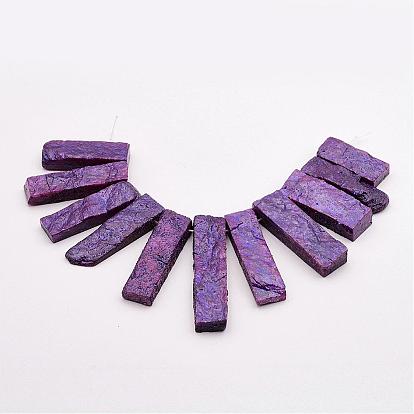 Electroplate Natural Green Aventurine Beads Strands, Graduated Fan Pendants, Focal Beads, Rectangle