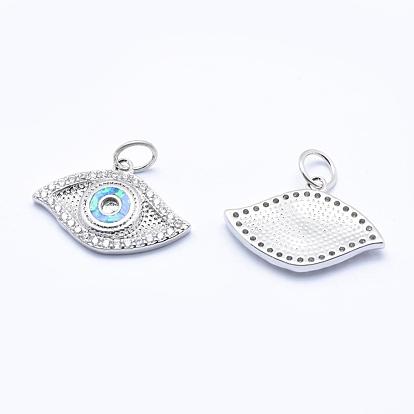 Brass Micro Pave Cubic Zirconia Pendants, with Synthetic Opal, Eye