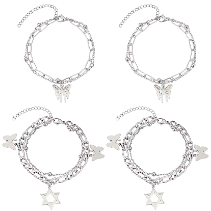 4шт. 2 стили многорядных браслетов из сплава для женщин, платина