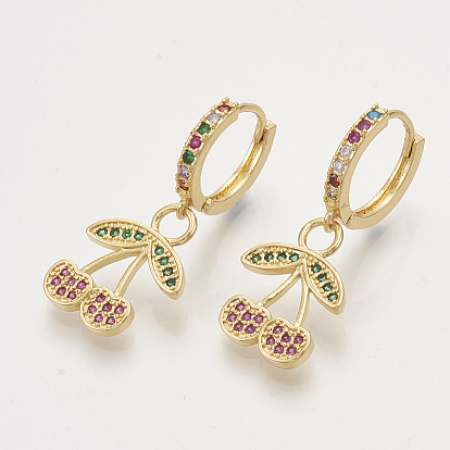 Brass Cubic Zirconia Dangle Hoop Earrings, Cherry, Colorful