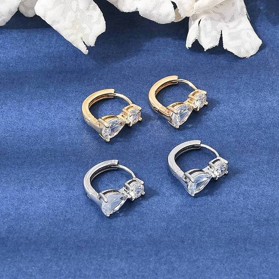 Brass Pave Cubic Zirconia Hoop Earrings, Round with Teardrop