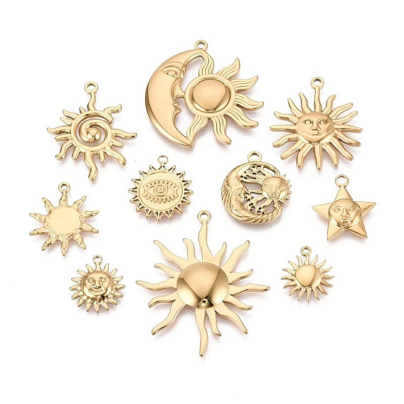 10 шт. 304 подвески из нержавеющей стали, талисманы солнца и луны
