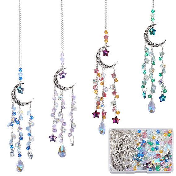 Наборы для самостоятельного изготовления подвесного ловца солнца в форме луны, включают в себя железные застежки-крючки, бордюрные цепи, Кольца прыжок, латунный штифт, Стеклянные бусины, акриловый шарик