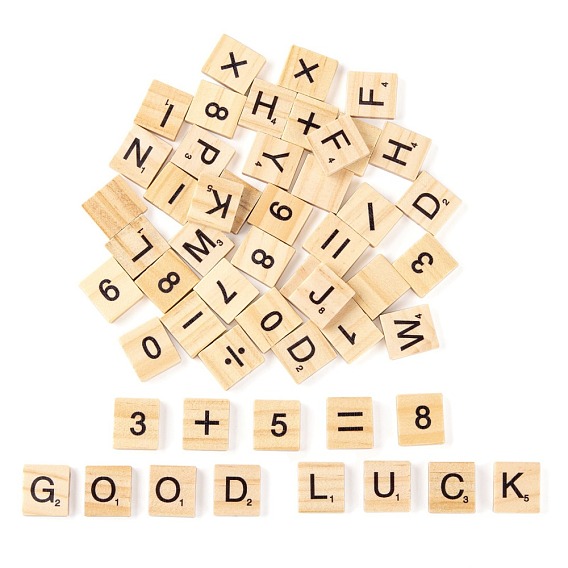 120Pcs 2 Style Wood Cabochons, Square with Letter & Number