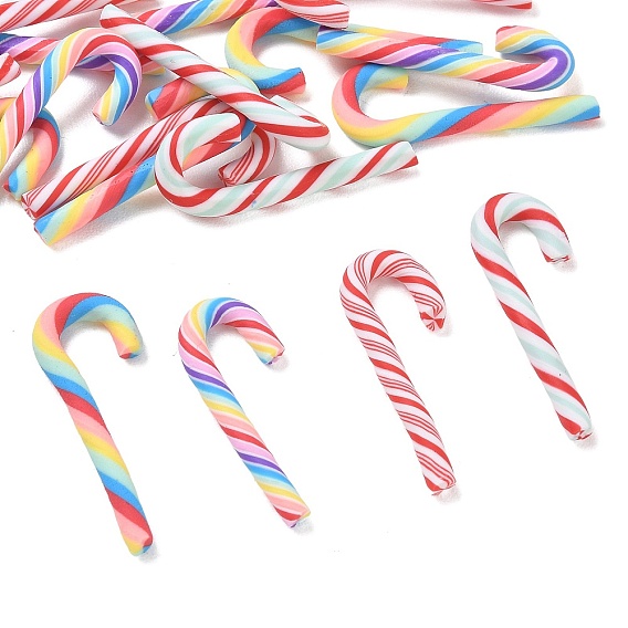Handmade Polymer Clay Beads, No Hole/Undrilled, Christmas Candy Cane