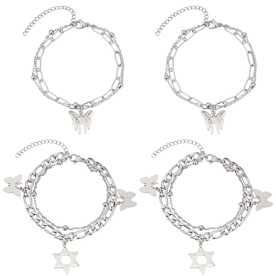 4шт. 2 стили многорядных браслетов из сплава для женщин, платина