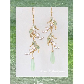 Серьги-подвески в виде листьев из сплава и смолы в милом стиле, с пластиковым, золотые