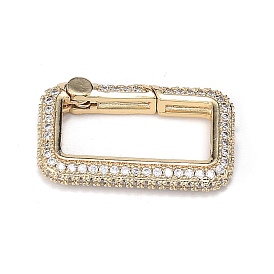 Brass Micro Pave Clear Cubic Zirconia Spring Gate Rings, Long-Lasting Plated, Rectangle