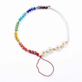 Чакра сглаз лэмпворк мобильные ремни из бисера, с бусинами хейши из полимерной глины и стеклянными бусинами цветов, золотые