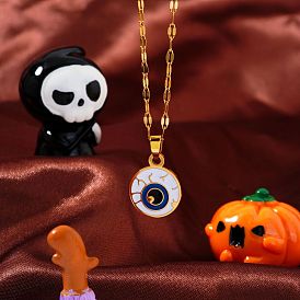 Halloween Stainless Steel Enamel Pendant Necklaces, with Golden Plated Dapped Chains for Unisex, Eye