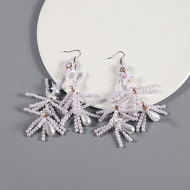 Elegant Multi-layered Beaded Earrings with Pearl Drops, Sparkling Flowers and Shimmering Sequins for Wedding Dress Decoration.