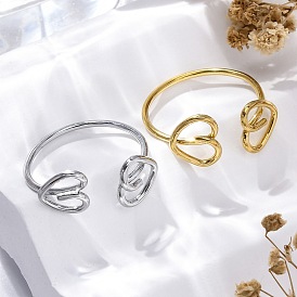 Сердце 304 открытые манжеты из нержавеющей стали для женщин, ионное покрытие (ip)