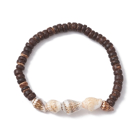 Natural Coconut Disc Stretch Bracelets, Natural Sea Shell Beads Stretch Bracelets, for Women Men