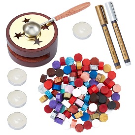 CRASPIRE Fire Wax Seal Wax Sealing Stamps Tool Kits, include Wood Wax Furnace, Wax Sticks Melting Spoon, Wax Particles, Paints Pens, Candle, for Scrapbooking