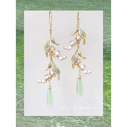 Серьги-подвески в виде листьев из сплава и смолы в милом стиле, с пластиковым, золотые