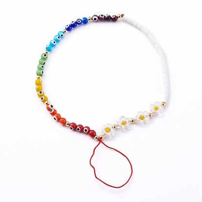 Чакра сглаз лэмпворк мобильные ремни из бисера, с бусинами хейши из полимерной глины и стеклянными бусинами цветов, золотые