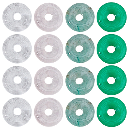 16шт. 4 стили: натуральный зеленый авантюрин, окрашенный малазийский нефрит, розовый кварц и кварцевый кристалл в форме пончика/диска с буквой Пи