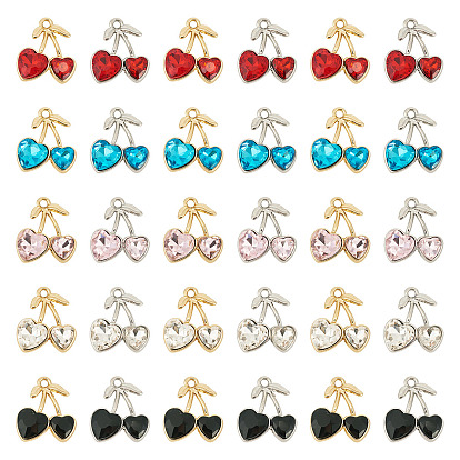 40шт 2 цветной сплав подвески со стразами, вишня, золотые / платиновые