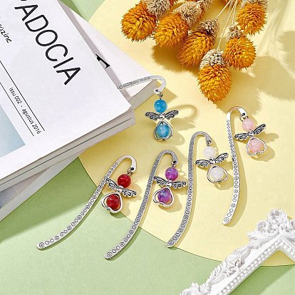 Tibetan Style Alloy Hook Bookmarks, Resin Angel Pendant Bookmark