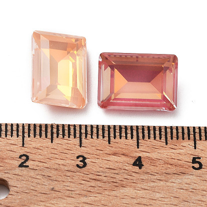 Electroplate Glass Rhinestone Cabochons, Point Back & Back Plated, Faceted, Rectangle