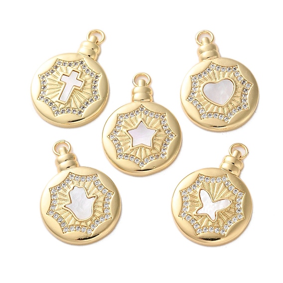 Латунные микро проложить кубического циркония подвески, с оболочкой, плоские круглые прелести, реальный 18 k позолоченный, стойки покрытие, прочное покрытие, без кадмия и без свинца, с целью перехода в кольце