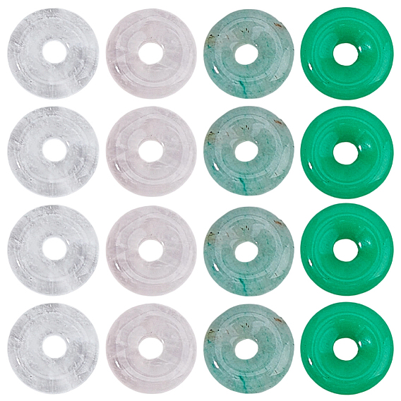 16шт. 4 стили: натуральный зеленый авантюрин, окрашенный малазийский нефрит, розовый кварц и кварцевый кристалл в форме пончика/диска с буквой Пи