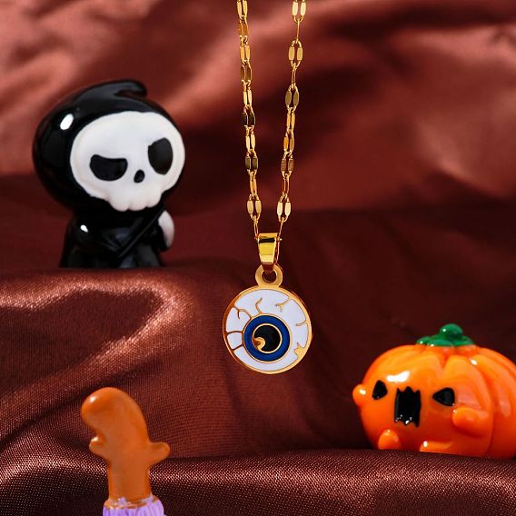 Хэллоуин 304 эмалированные подвески из нержавеющей стали, с позолоченными цепочками для унисекс, глаз