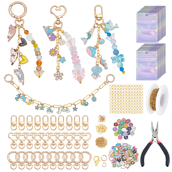 Сделай сам наборы для ключей, в том числе 304 цепочки из нержавеющей стали для скрепок, железные концы, застежки-поворотные из сплава и застежки-карабин, сплав эмали прелести