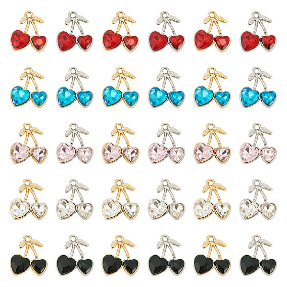 40шт 2 цветной сплав подвески со стразами, вишня, золотые / платиновые