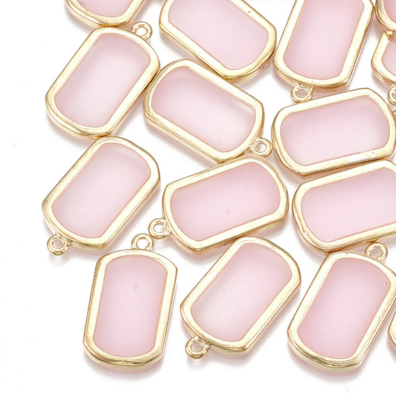 Epoxy Resin Pendants, with Alloy Open Back Bezel, Rectangle, Light Gold
