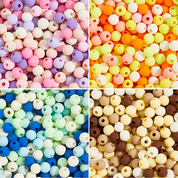 1200 шт. 4 цветные матовые непрозрачные акриловые бусины, круглые
