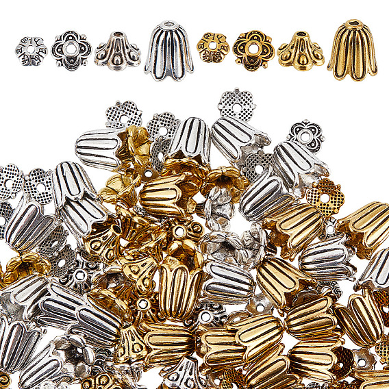 160 шт 8 стили тибетский стиль колокольчик филигранные бусины колпачки, цветок