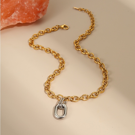 Двухцветные 304 овальные подвески из нержавеющей стали на цепочке для женщин