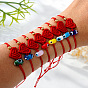 Браслеты из бисера в технике лэмпворк, плетеные браслеты из полиэфирного шнура для женщин, сглаз и сердце, с латунным